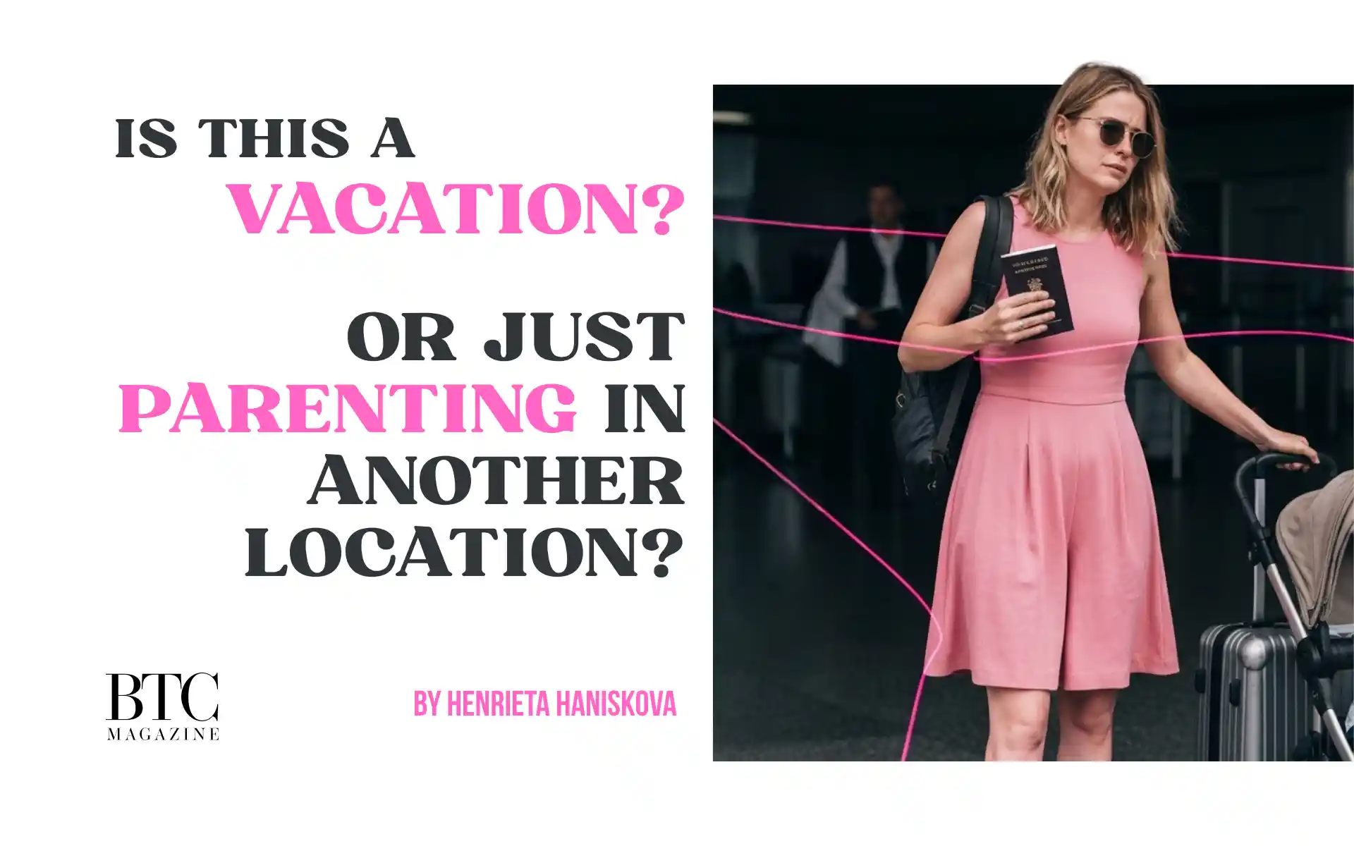 Overwhelmed laughing mom at beach resort toddlers