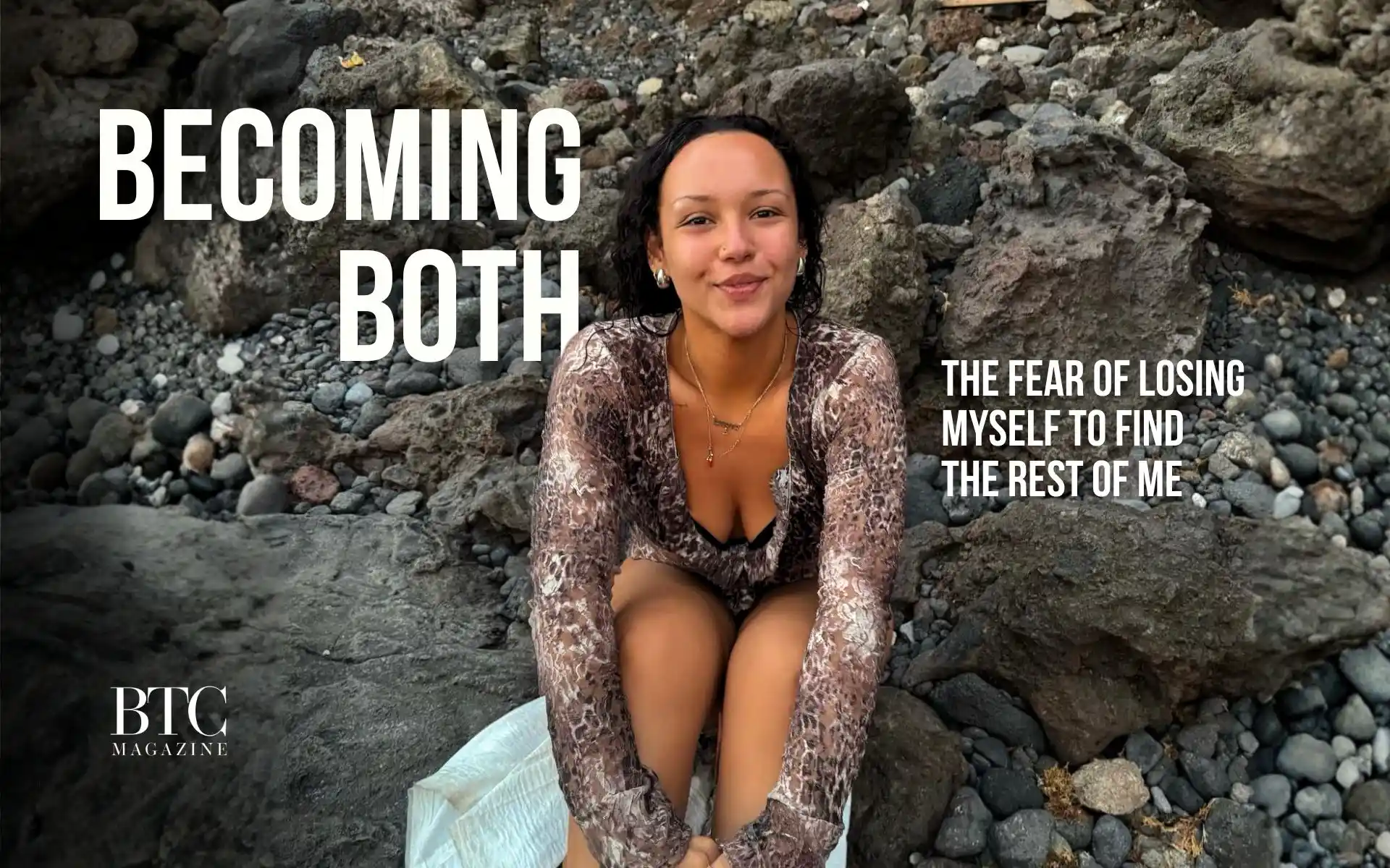 Woman looking at reflection with quiet courage