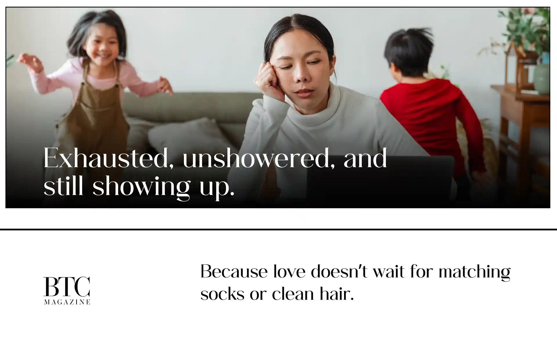 Tired determined woman standing in doorway